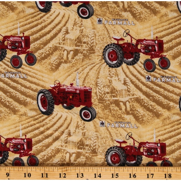 Tractors Farmall Red Tractor Cream Genuine Parts Cotton Fabric BTHY Tractors Farmall Red Tractor Cream Genuine Parts Cotton Fabric BTHY